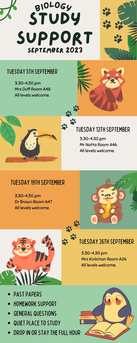 Please see our supported study timetable for September!