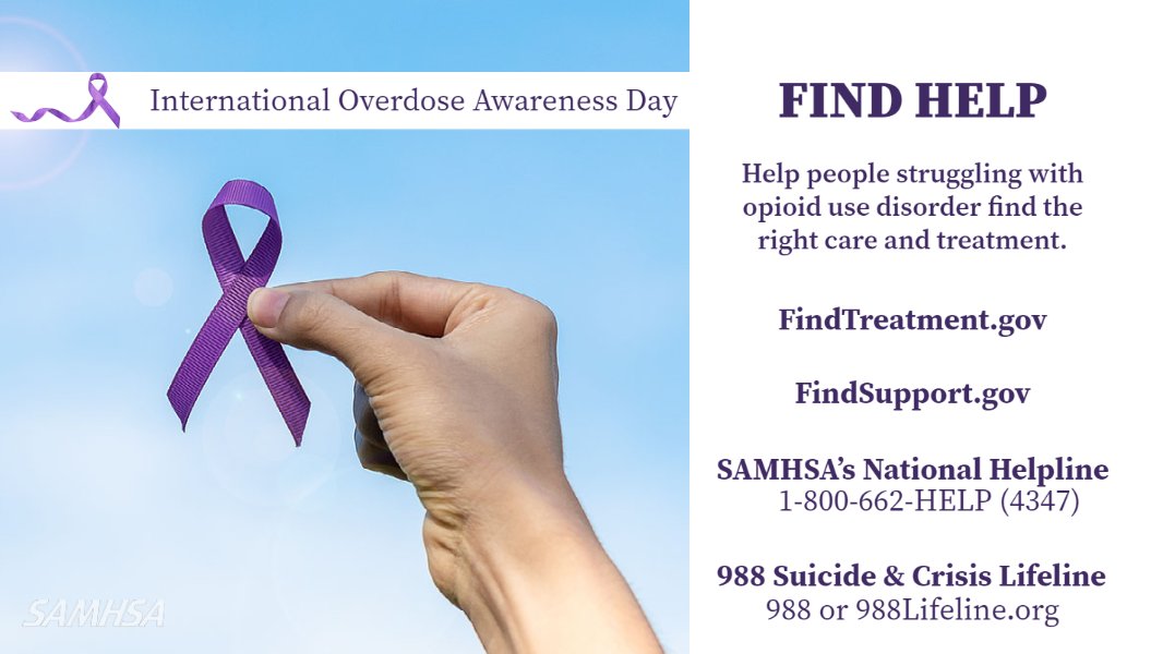 samhsagov's tweet photo. If you believe someone in your life is struggling with opioid use, ask them if you can help. 

💜 Your support might be just what they need to start their recovery journey. We can all work together to #EndOverdose and save lives. https://t.co/jTAO1Q7SjI #IOAD23 #OverdoseAware https://t.co/GJML9wHMjN