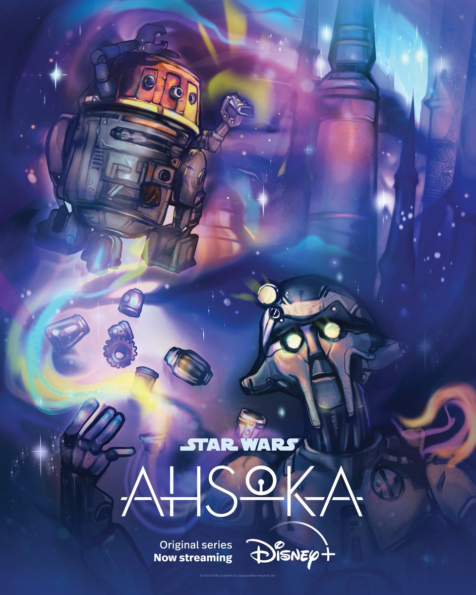 Chopper and Huyang take centre stage in our next EMEA Artist poster for Ahsoka by the incredible Lenka Brázdilová from the Czech Republic! Don't miss Episode 3, streaming now on <a href="/DisneyPlusUK/">Disney+ UK</a>.
