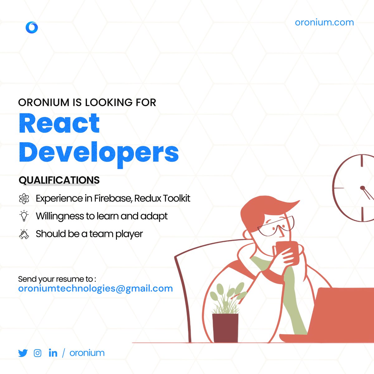 oronium's tweet photo. Oronium is looking for React developers

▪ send your resume to : oroniumtechnologies@gmail.com
▪ Job type : Remote/Internship https://t.co/CHtUV1bNjx