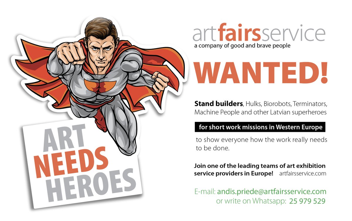 We search for skilled stand builders, mighty Hulks, advanced Biorobots, formidable Terminators, and futuristic Machine People. Embark on exciting short-term work missions across Europe, where you can show your exceptional abilities and demonstrate how work should be done. #art