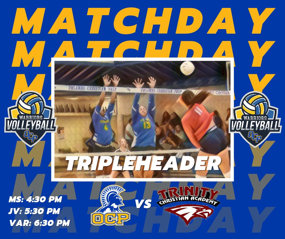 OCPAthletics's tweet photo. #MATCHDAY | #OCPVolleyball
The Lady Warriors are on the road to Deltona for a TRIPLEHEADER.
ποΈ Trinity Christian (Deltona)
π875 Elkcam Blvd., Deltona 32725
βοΈMS 4:30p, JV 5:30p, Varsity 6:30p
π» @nfhsnetwork (Trinity Christian HS - Deltona), JV, and Varsity game only. https://t.co/O4U0NFv3ta