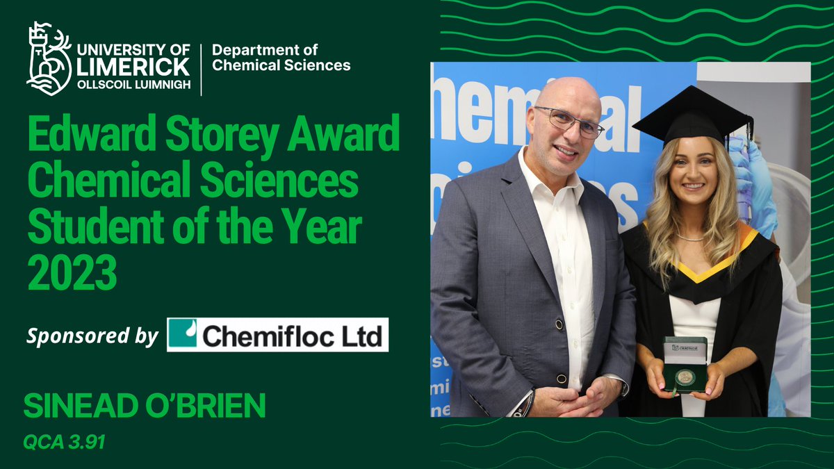 Congratulations are also in order for Chemical Engineering students Martin Joseph Malone and Michail Lambert, who took the prize for Best Research project and Sinead O'Brien for best overall student in all of Chemical Sciences!