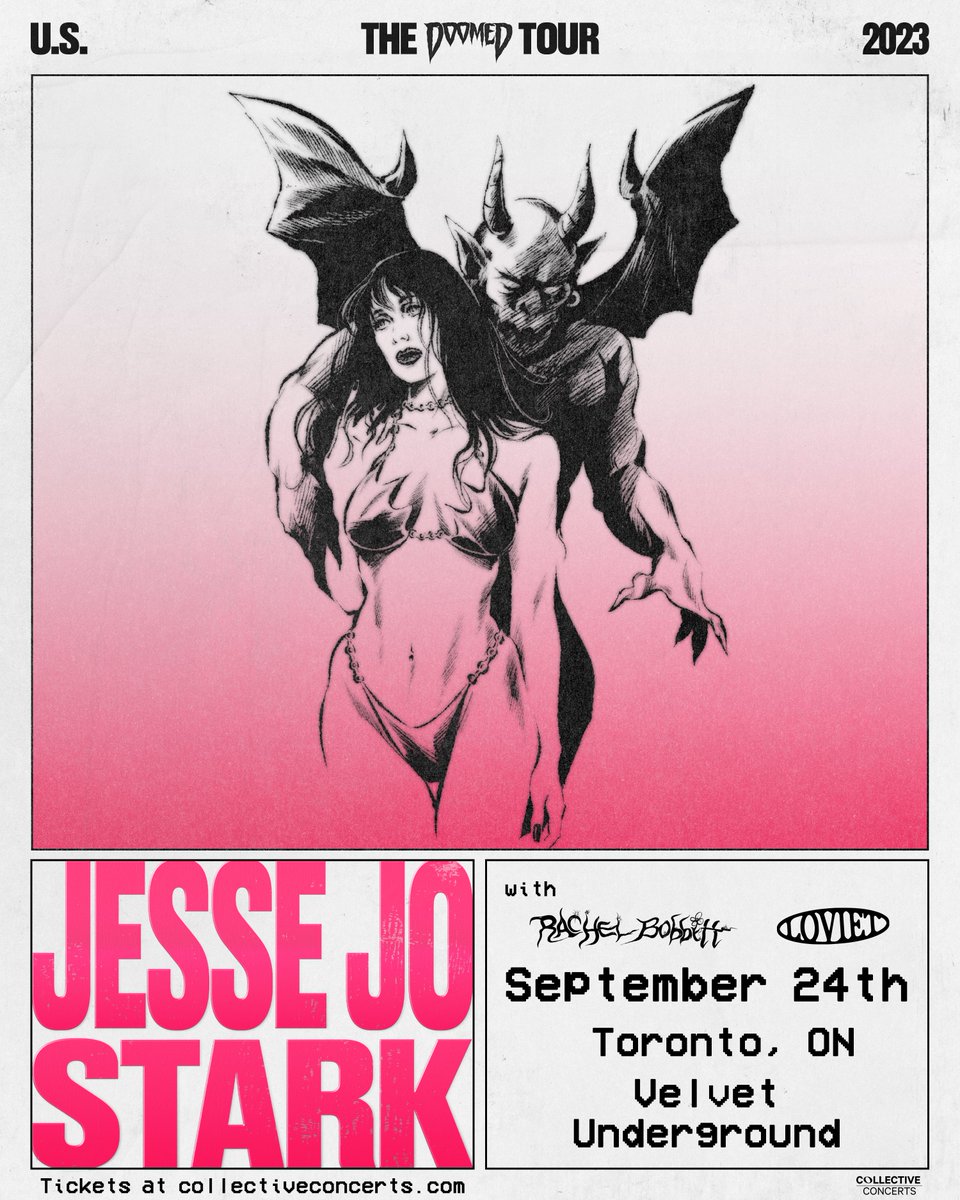 Toronto based singer songwriter <a href="/RachelBobbitt/">Rachel Bobbitt</a>  and 90’s-tinged alternative/indie-pop powerhouse <a href="/lovietmusic/">Loviet</a>  are joining <a href="/jessejostark/">jesse jo stark</a>  when she brings her stylized mix of earthy Americana and Hollywood allure to <a href="/thevelvetTO/">Velvet Underground</a>  on September 24!

Tix at bit.ly/44zFcno