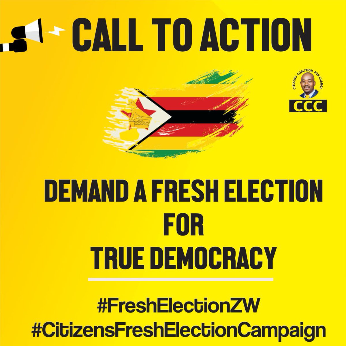 CCCZimbabwe's tweet photo. 🟡Join us in calling for fresh elections and raising awareness about the importance of a transparent and accountable democratic process. #FreshElectionsZW🇿🇼 https://t.co/MmvTNMA8hF