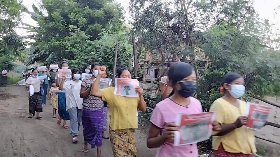 An anti-coup revolutionary protest somewhere in Sagaing region.  #2023Aug31Coup #WhatsHappeningInMyanmar