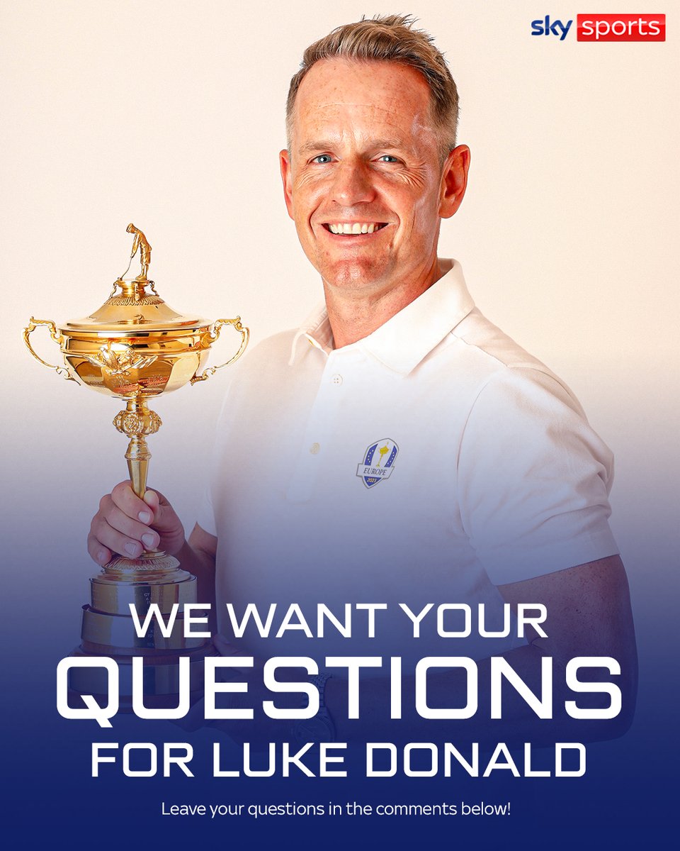 SkySportsGolf's tweet photo. Luke Donald joins us LIVE on Monday for his Ryder Cup captain's picks! π€©
We want YOUR questions for Luke, ask in the comments below! #AskLuke ππ¬ https://t.co/YWKFOUrxFe