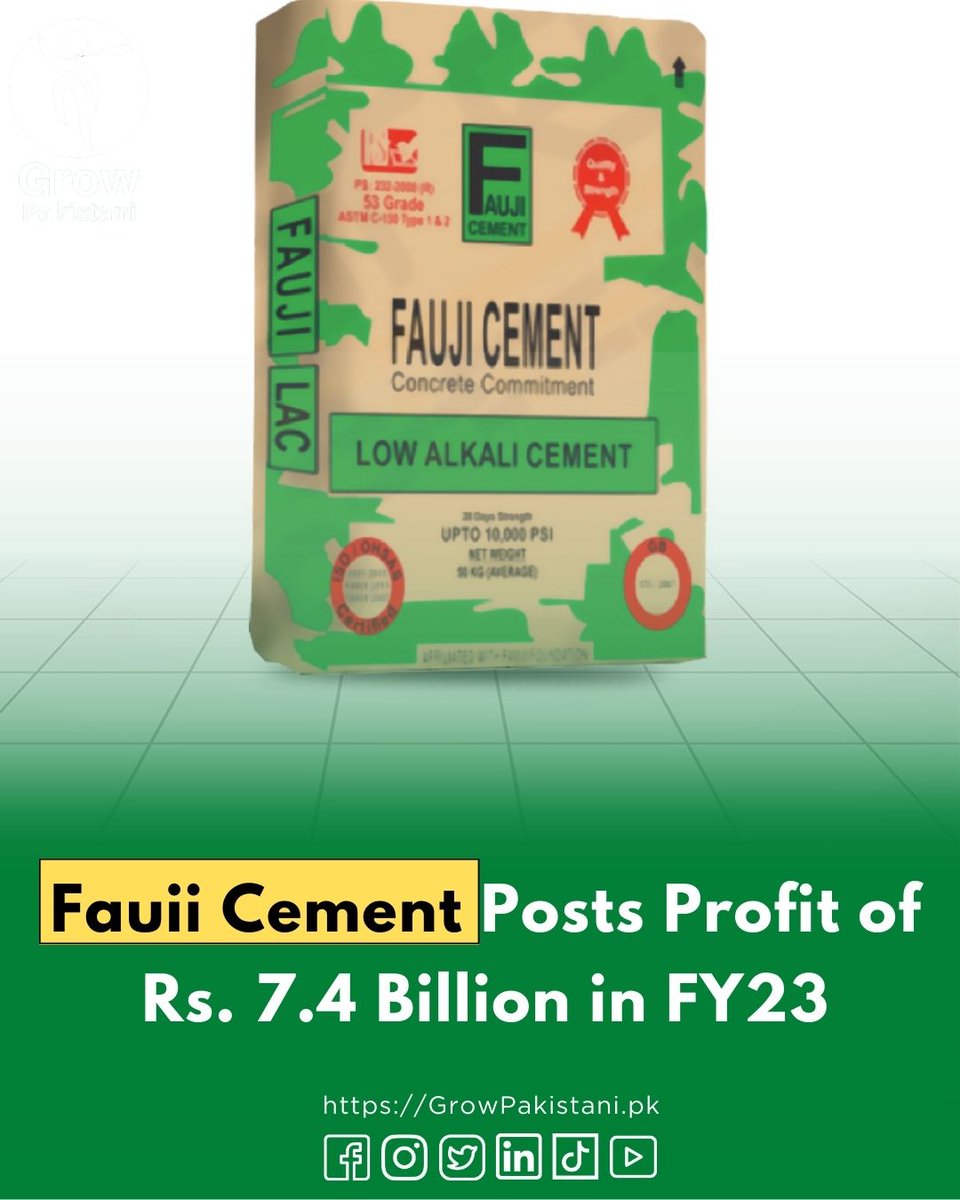 💰💼 Fauji Cement's Triumph: FY23 Witnesses Rs. 7.4 Billion Profit! 📈🏆
#FaujiCementSuccess #FinancialTriumph #CementIndustryGains