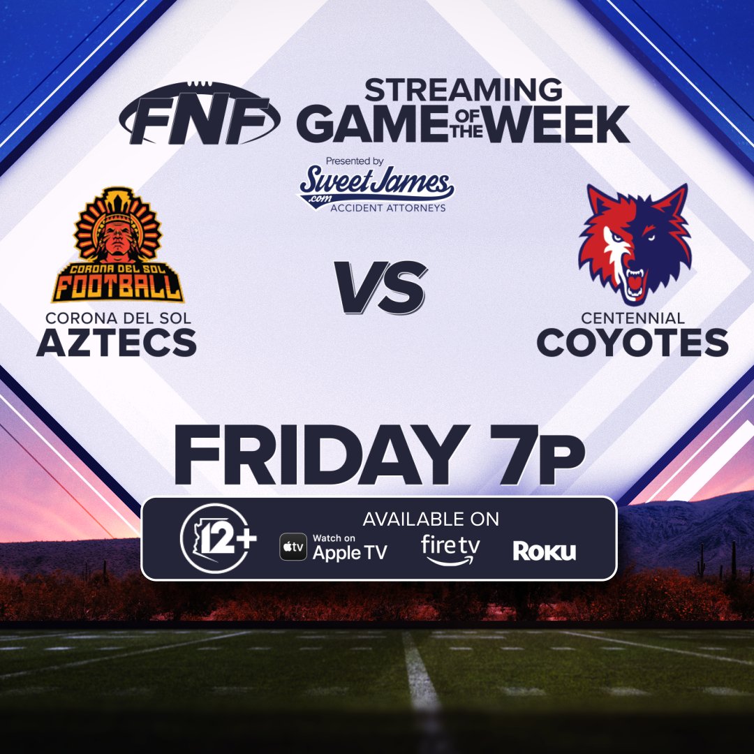 12 SPORTS (@12sportsaz) on Twitter photo This week's 12News Streaming Game of the Week features <a href="/cdsfootball1/">CDS Football</a> and <a href="/Cehsfootball/">Centennial Coyotes Football</a>. Can't make it out to Peoria? Watch on the 12News+ app or at 12News.com/Watch . Let's goooooo..... This week's 12News Streaming Game of the Week features <a href="/cdsfootball1/">CDS Football</a> and <a href="/Cehsfootball/">Centennial Coyotes Football</a>. Can't make it out to Peoria? Watch on the 12News+ app or at 12News.com/Watch . Let's goooooo.....