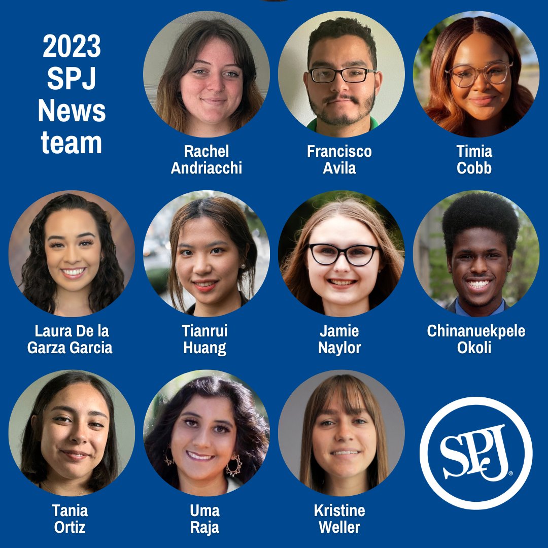 Society of Professional Journalists (@spj_tweets) on Twitter photo SPJ is excited to have student journalists <a href="/AndriacchiR/">Rachel Andriacchi</a>, Francisco Avila, <a href="/TimiaCobb/">TIMIA C.⁷</a>, <a href="/lauraaale__/">Laura De la Garza Garcia</a>, <a href="/htianrui/">Tianrui Huang | 黄天睿</a>, @NaylorJamie, <a href="/ChinanuOkoli12/">Chinanu Okoli</a>, <a href="/taniay_ortiz/">Tania Ortiz</a>, <a href="/uma_raja99/">Uma Raja</a> and <a href="/kristinecweller/">Kristine Weller</a> join the #SPJNews23 team at #SPJ23. spj.org/news.asp?REF=2… SPJ is excited to have student journalists <a href="/AndriacchiR/">Rachel Andriacchi</a>, Francisco Avila, <a href="/TimiaCobb/">TIMIA C.⁷</a>, <a href="/lauraaale__/">Laura De la Garza Garcia</a>, <a href="/htianrui/">Tianrui Huang | 黄天睿</a>, @NaylorJamie, <a href="/ChinanuOkoli12/">Chinanu Okoli</a>, <a href="/taniay_ortiz/">Tania Ortiz</a>, <a href="/uma_raja99/">Uma Raja</a> and <a href="/kristinecweller/">Kristine Weller</a> join the #SPJNews23 team at #SPJ23. spj.org/news.asp?REF=2…
