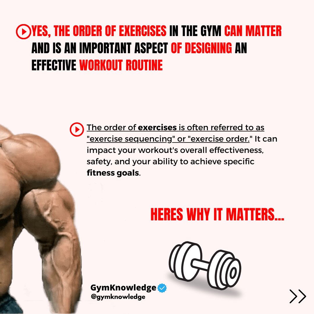 GymKnowledgeOne's tweet image. Optimize Your Workouts: Have you ever wondered if the order of exercises really matters at the gym? The answer is yes! 🏋️‍♂️#workoutwisdom #exerciseorder #gym #workouttips #tips #training