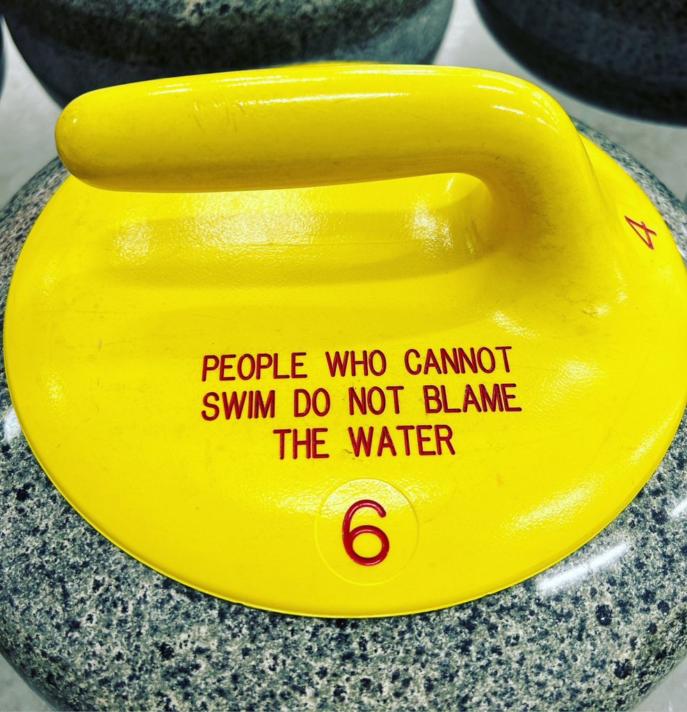 curlschenectady's tweet image. This adage was very popular with past icemakers at our club. Our new ice field and rocks certainly reduce complaints but curlers do tend to blame ice conditions or rocks while not evaluating their own abilities. 😉

#curling #icemaking #schenectady #engraved #handle #saying