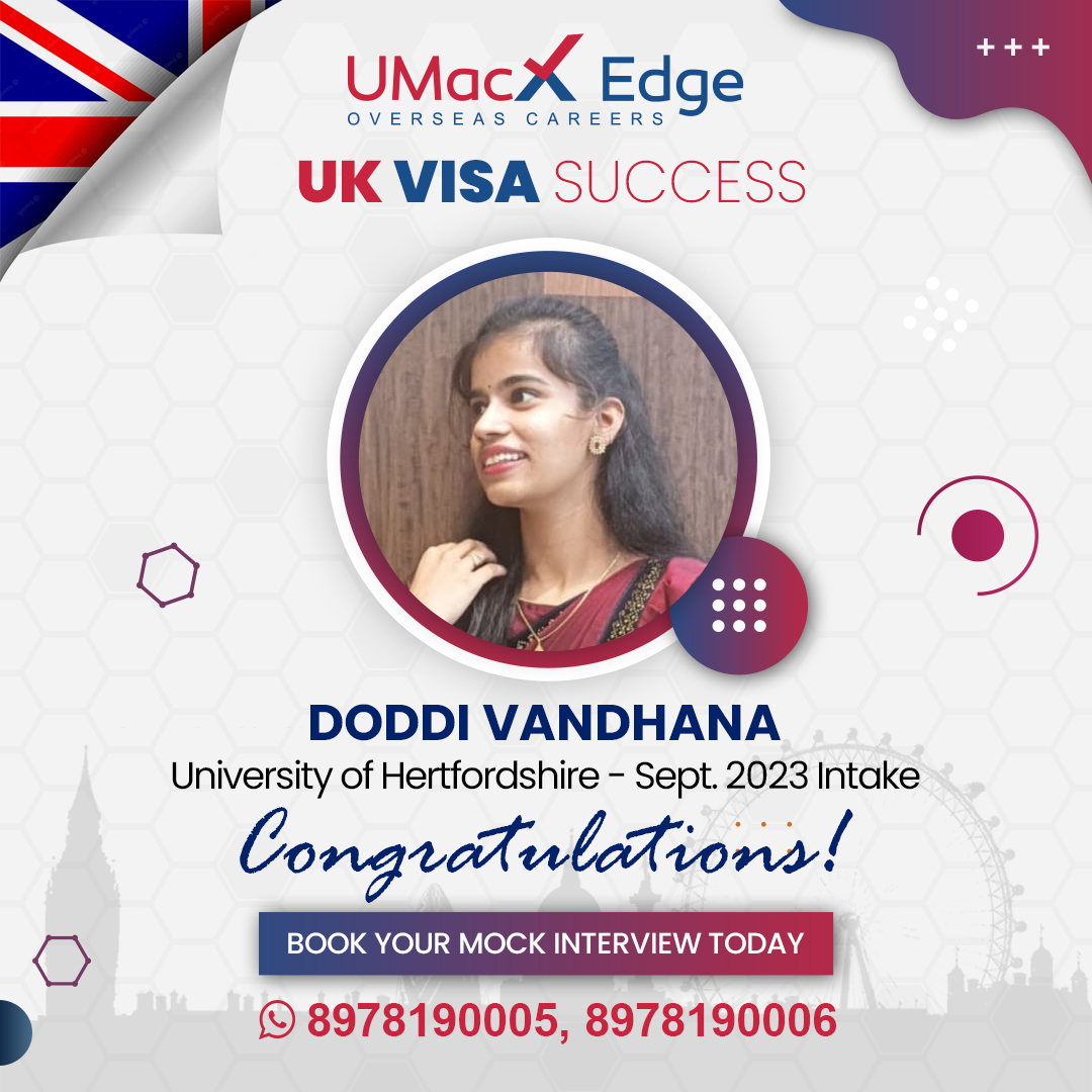 𝗖𝗼𝗻𝗴𝗿𝗮𝘁𝘂𝗹𝗮𝘁𝗶𝗼𝗻𝘀 Doddi Vandhana. I wish you continued success and happiness in all you do. Best of luck!

𝗕𝗼𝗼𝗸 𝗬𝗼𝘂𝗿 𝗠𝗼𝗰𝗸 𝗜𝗻𝘁𝗲𝗿𝘃𝗶𝗲𝘄 𝗧𝗼𝗱𝗮𝘆. Call / WhatsApp to +91-8978190005 / 8978190006 or visit umacx.com

#Studyinuk2023