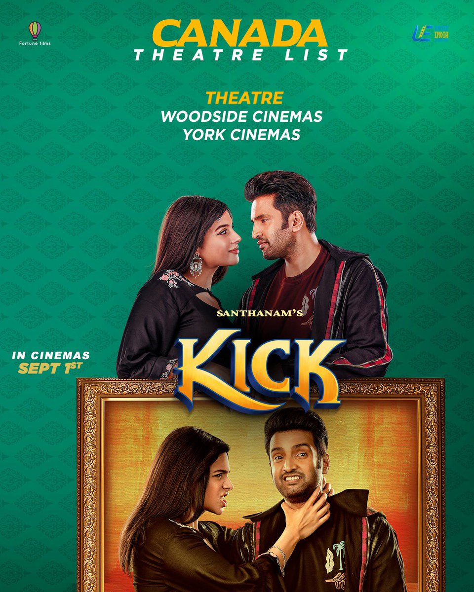 FridayCinemaOrg's tweet photo. Get ready for non-stop entertainment as #Kick 🤞 hits theatres worldwide tomorrow. Check out the international theatre list and guarantee yourself a fun-filled cinematic experience 🍿🌍

#KickFromTomorrow @iamsanthanam @iamprashantraj @TanyaHope_offl @ArjunJanyaMusic @iamnaveenraaj @Fortune_films #YMRCreations @kmspictures_ @ELMA_PICTURES @johnsoncinepro @saregamasouth #கிக் #SantasKick #ActionComedy #KollywoodCinema #Kollywood