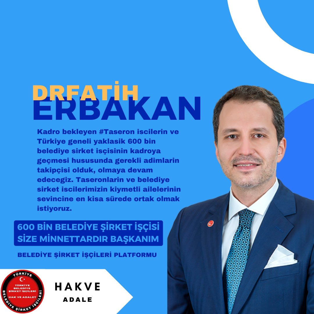 YenidenRefah Partisi Genel Başkanımız @ErbakanFatih 600 bin belediye şirket işçisi olarak bize destek veren değerli başkanım. Yerel seçimler öncesi 600 bin belediye şirket işçisi ailesi ile birlikte 3 milyona yakın emekçi işçilerimiz her zaman yanınızda olduğunu bir kez daha…