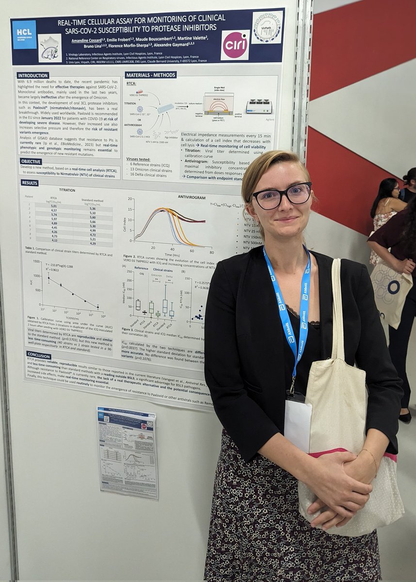 AlexandreGayma3's tweet photo. Meet Amandine Cossard from @CHUdeLyon and @VirPath, who will present her poster on the evaluation of SARS-CoV-2 susceptibility to Paxlovid comparing RTCA and antivirogram assay. Poster 145 at #ESCV2023. Don’t miss it! 🙌 @ESCVirology @CIRI_Lyon https://t.co/CU5jTntgNp
