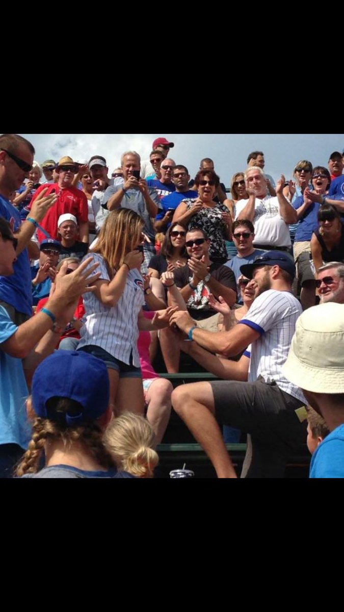 It’s been 10 years since we got engaged in the bleachers at Wrigley! I love this life with you! @CoachBolenJC Gooooo @Cubs go!