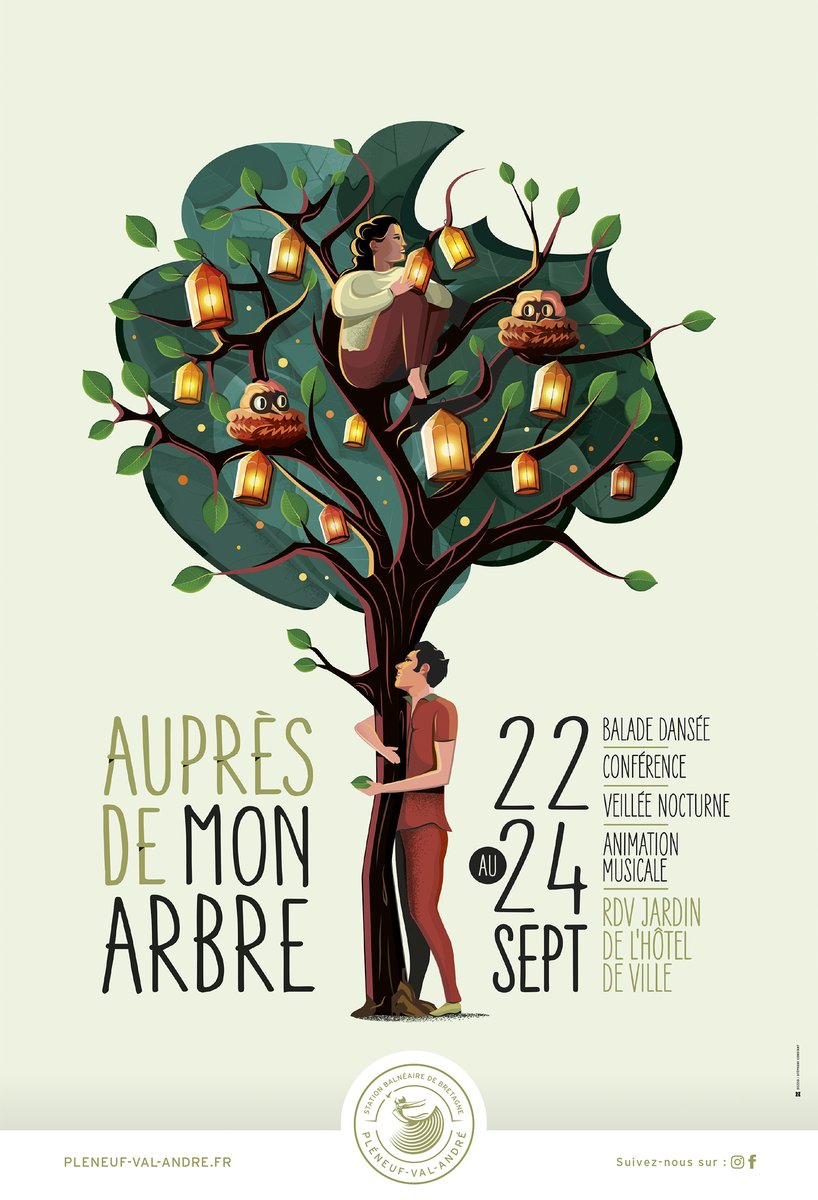 #Illustration pour l'#affiche de la 4e édition du #festival Auprès de mon arbre : 22 au 24 septembre 2023 à  Pléneuf-Val-André ! Je me suis inspiré des lanternes du spectacle « Le Soir des Ombres » par la compagnie Chamane qui sera donné dans le jardin de l'Hôtel de Ville.
