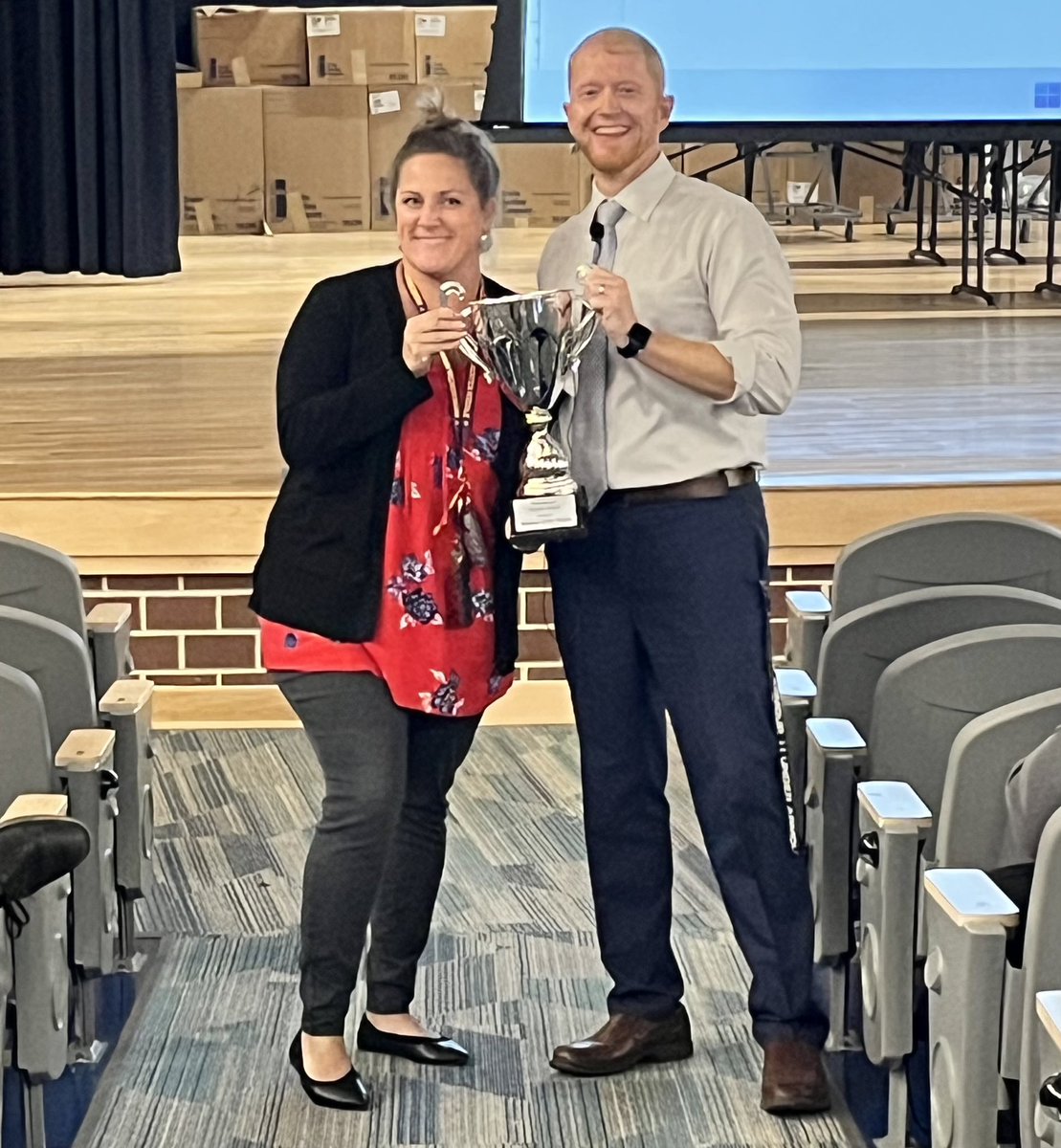 Congratulations Ms. Hastings on being our first 23-24 Teacher of The Month!  Ms. Hastings leads our new teacher program and truly makes a difference at MCMS every single day! Thank you Ms. Hastings for being amazing for our kids and staff!  We also unveiled our NEW TOM trophy!