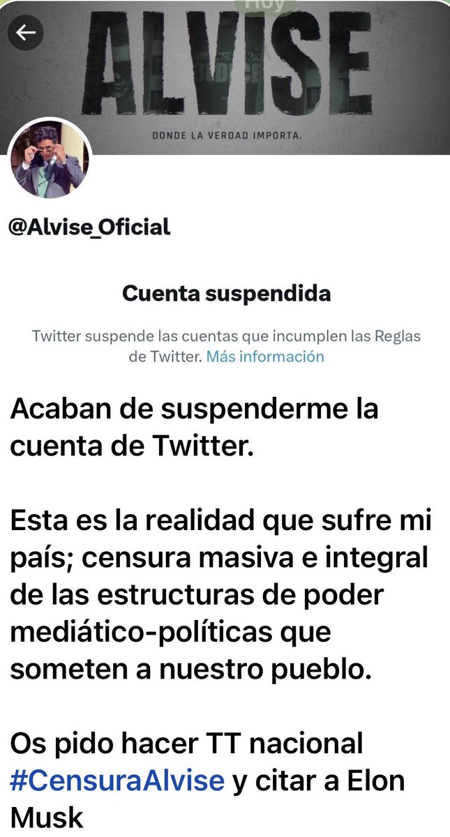 Esta es la realidad de ntro maravilloso gran país secuestrado por la gran lacra mundial socialcomunista.

Nunca con el DISCURSO ÚNICO QUE QUIEREN IMPONER.
Alvise Pérez siempre en tú equipo.
Somos legión. 
<a href="/elonmusk/">Elon Musk</a> no lo permitas.
#CensuraAlvise