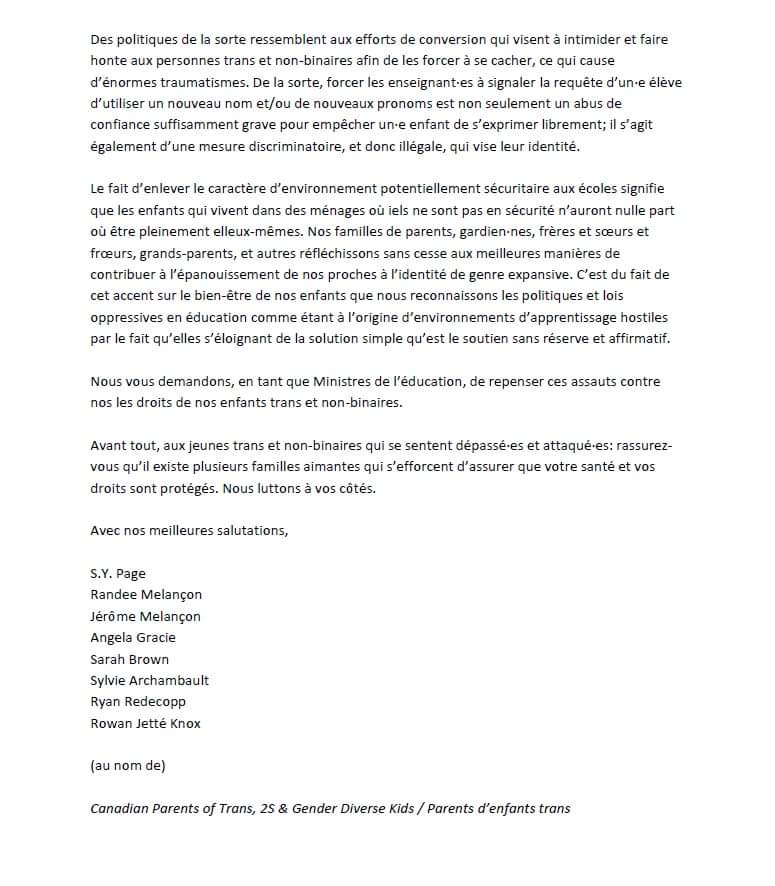 À l'attention des ministres canadiens de l'éducation