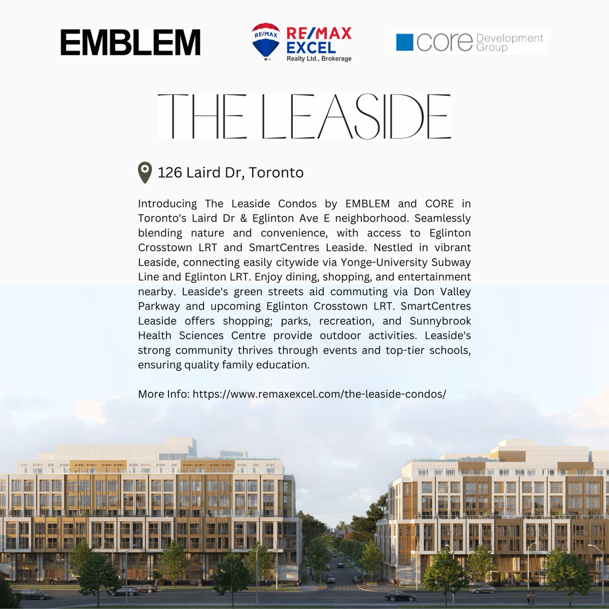 Excel_REMAX's tweet photo. 📣 The Leaside Condos - Coming Soon to Toronto 📷 

Be the first to get VIP access to the Leaside Condos https://t.co/VPpP5UrY4S

 #theleasidecondos #emblem #coredevelopmentgroup #remaxexcel #tridel #Realestate #condos #Torontolife #towns #preconstruction #toronto https://t.co/ylYTU9mKYP