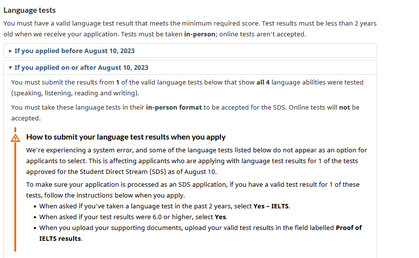 TTRRMK's tweet image. Some people applying for #StudyPermits under the #StudentDirectStream are reporting not seeing the Pearson Test of English (#PTE) language test as an option - IRCC has acknowledged the issue and provided instructions #cndimm #SDS #StudyPermit #PTE canada.ca/en/immigration…