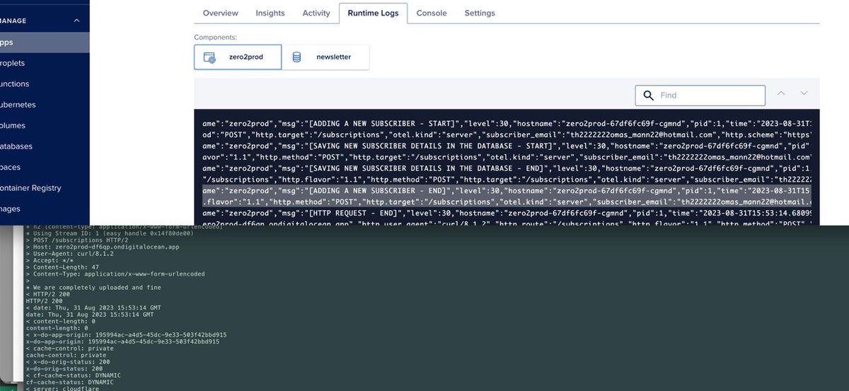 nilan is a muse (@_marktani) on Twitter photo Following along the <a href="/zero2prod/">Zero To Production In Rust</a> book in Rust and just successfully registered a first email against the service deployed <a href="/digitalocean/">DigitalOcean</a> ๐
We are completed uploaded and fine โจ Following along the <a href="/zero2prod/">Zero To Production In Rust</a> book in Rust and just successfully registered a first email against the service deployed <a href="/digitalocean/">DigitalOcean</a> ๐
We are completed uploaded and fine โจ