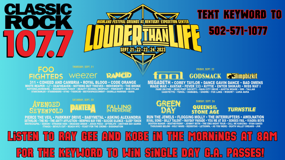 🎉Win 2 Single Day GA tix to @ltlfest at @kyExpocenter! Text right keyword to 502-571-1077 at 8am on weekdays. Tune in with Ray Gee & Kobe!🎸 #LouderThanLife #WinTix'
hubs.la/Q020xNd60