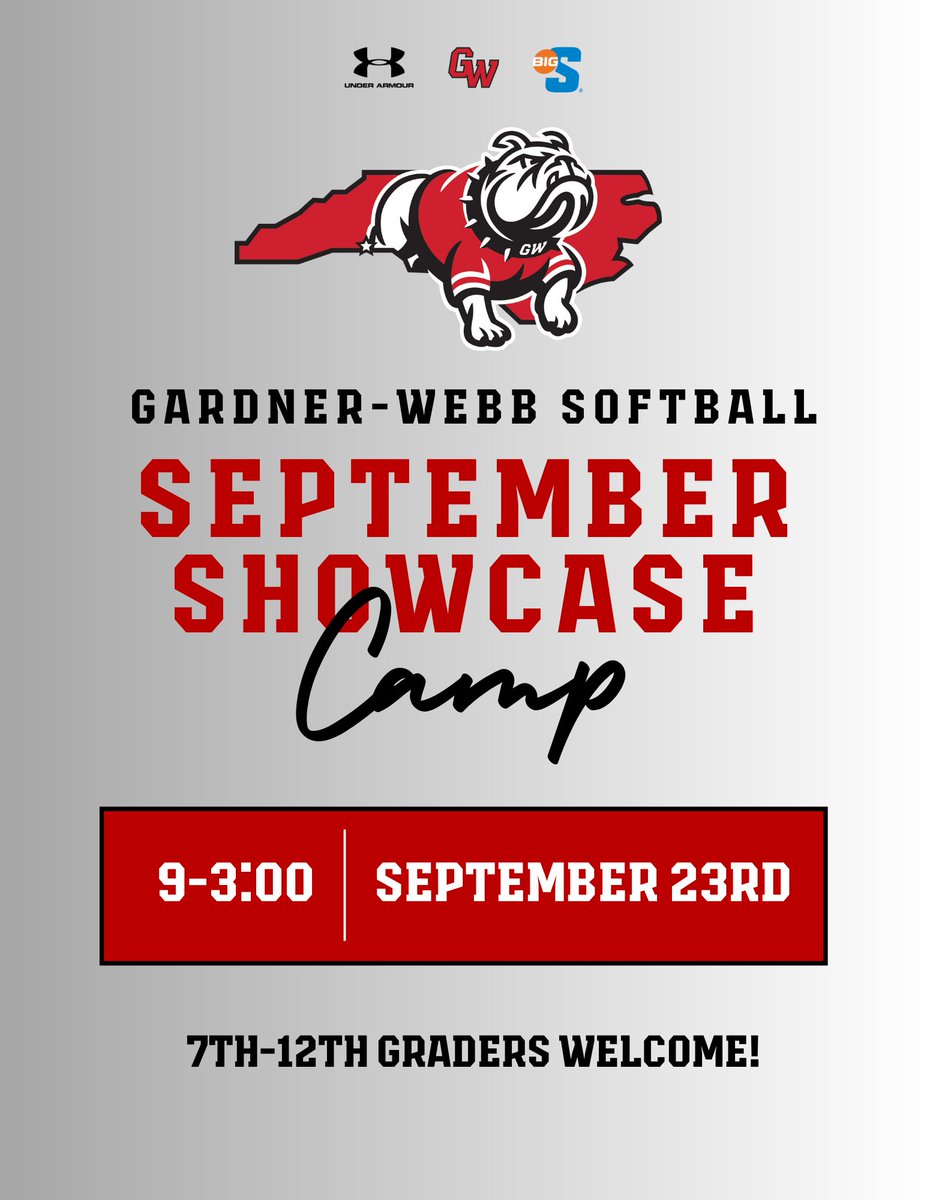 We had so much fun with you all in August, that we want to do it 𝐀𝐆𝐀𝐈𝐍!

Join us 𝐒𝐞𝐩𝐭𝐞𝐦𝐛𝐞𝐫 𝟐𝟑𝐫𝐝 for our September Showcase Camp 🐾 #SkoDawgs

🔗gardner-webb.edu/softball-camp-…