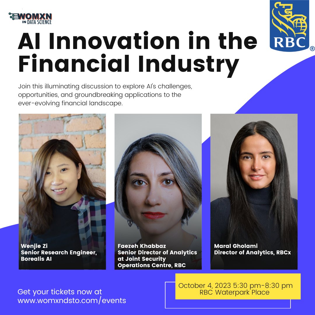 Thrilled to partner w/ <a href="/WomxnDSTO/">Womxn in Data Science</a> for not one, but two panel events happening in Sept. &amp; Oct. to share perspectives on the evolving role of AI in the industry.

💡 Womxn in Data Science Nationwide Tour (SOLD OUT)
💡 AI Innovation in the Financial Industry: bit.ly/3swjaV9