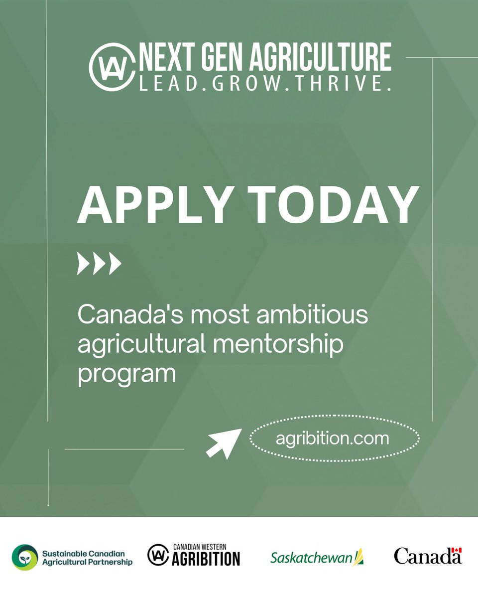 🚨 🚨  LAST CALL FOR APPLICATIONS! 🚨 🚨 

Deadline to apply for the Next Gen Agriculture Mentorship program is 11:59pm tonight!

Don't miss out on this opportunity to grow within the agriculture community.

Apply now at: bit.ly/43nEg50

<a href="/SKAgriculture/">Sask Agriculture</a> 
<a href="/AAFC_Canada/">AAFC Canada</a>