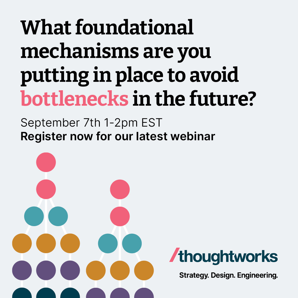 Join us for our webinar and take away practical solutions to conquer technology obstacles, empower your team and unleash your organization's potential. thoughtworks.com/about-us/event…