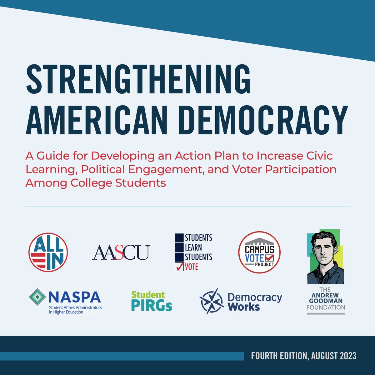 The fourth edition of the Strengthening Democracy Guide and Rubric is ready for your nonpartisan action planning needs! How are you engaging the #StudentVote this fall? allin.vote/SADGV4 @ADPaascu @allintovote @CampusVote @CivicNation @StudentPIRGs @SLSVCoalition