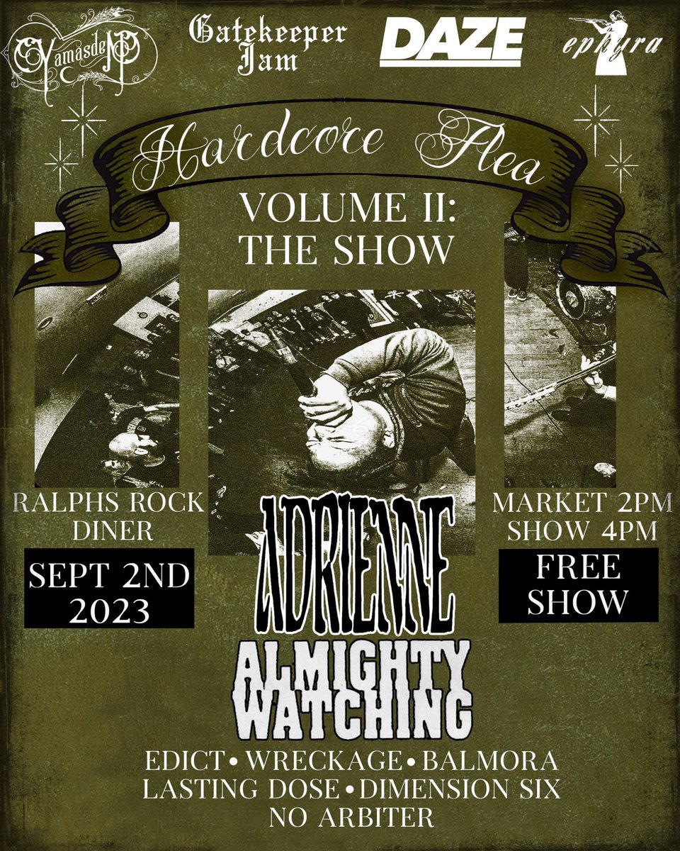 fiveyearwinterx's tweet photo. HC FLEA SHOW UPDATE: unfortunately Excide had to drop but we’ve added Almighty Watching. See ya Saturday https://t.co/i3YyVdPsBP