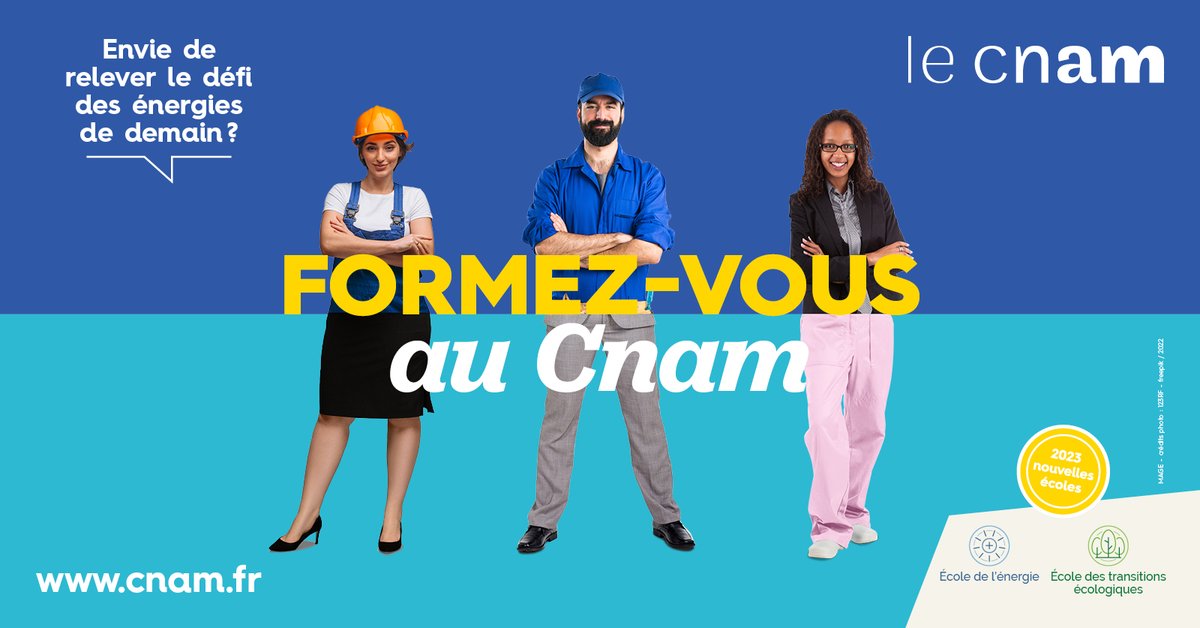 La nouvelle École de l'énergie vous propose 33 parcours de formation et une centaine UE. Pour toutes les personnes s’inscrivant au Cnam, l'initiation avec l'UE Enjeux des transitions écologiques, est gratuite et accessible entièrement à distance. 
ℹ️ formation.cnam.fr/actualites-de-…