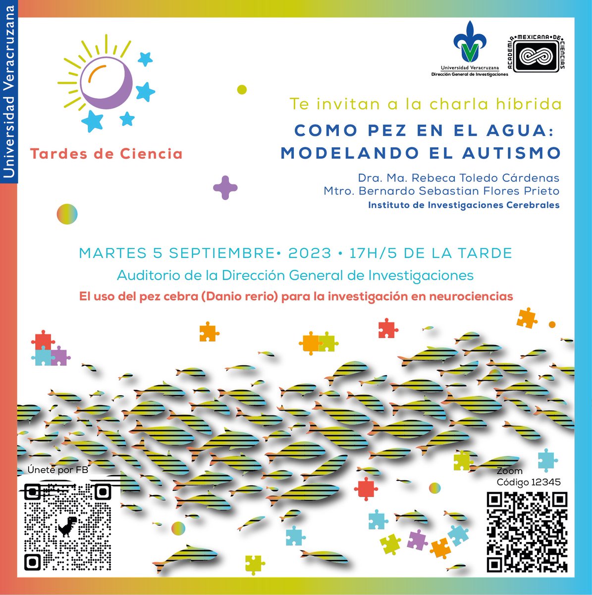 DGI_UV's tweet photo. ¿Te gustaría aprender sobre el uso del pez cebra (Danio rerio) para la investigación en neurociencias? 🐟
Entonces no te pierdas la charla “Como pez en el agua: modelando el autismo”
¡No faltes! 😊
#PezCebra #Neurociencias #Autismo #TEA #Charla #TardesdeCiencia https://t.co/Q7OYnxfLW0