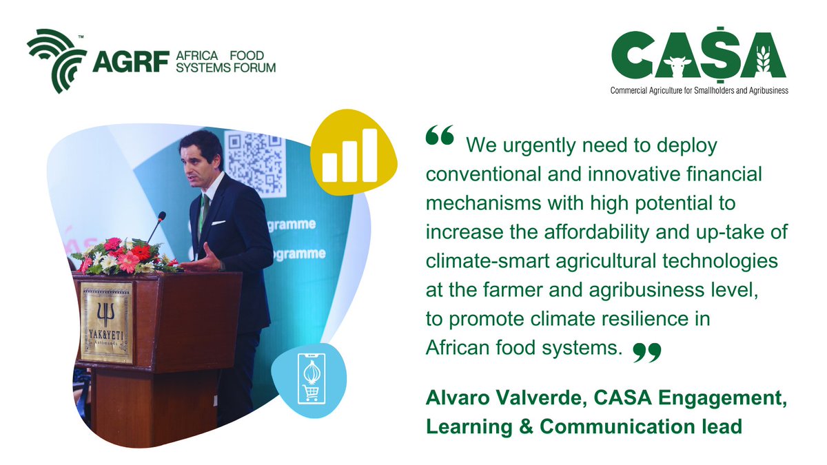 CasaProgramme's tweet image. 🌍 Join us at #AGRF2023 to delve into boosting affordable Climate-Smart AgTech! CASA's presentation on 6 Sept, 14:00-15:30 EAT, will highlight the crucial role of financial innovation. Register to join the conversation! 💡🌱▶️summit2023.agrf.org/en/registration