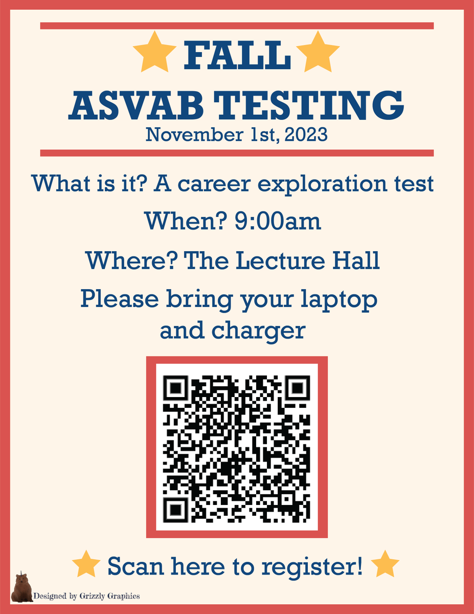 Not sure which career options are available to you based on your natural skill?? Take the ASVAB as a Career Exploration test!  
Available to Glenn HS students in grades 10-12