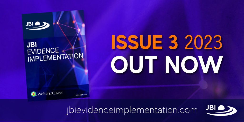 JBI EVIDENCE IMPLEMENTATION (@jbi_ei) on Twitter photo The latest issue of <a href="/JBI_EI/">JBI EVIDENCE IMPLEMENTATION</a> presents a diverse collection of articles that explore the various aspects of clinical, operational and strategic approaches to #EBP.
Download full-text #implementation reports here: tinyurl.com/27nxe64x
#WorldEBHCDay 2023
<a href="/CraigSL01/">Craig Lockwood, RN, MACN</a> <a href="/IanDGraham1/">Ian D Graham</a> The latest issue of <a href="/JBI_EI/">JBI EVIDENCE IMPLEMENTATION</a> presents a diverse collection of articles that explore the various aspects of clinical, operational and strategic approaches to #EBP.
Download full-text #implementation reports here: tinyurl.com/27nxe64x
#WorldEBHCDay 2023
<a href="/CraigSL01/">Craig Lockwood, RN, MACN</a> <a href="/IanDGraham1/">Ian D Graham</a>