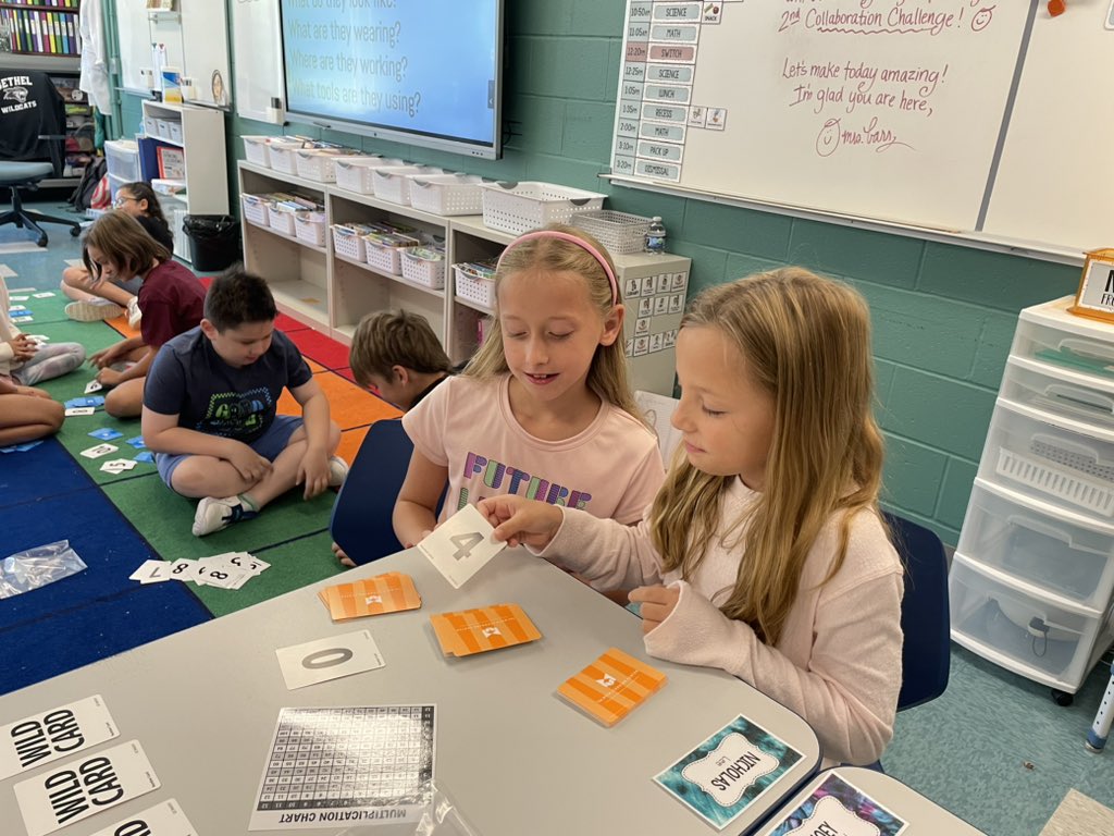 barrcaveclass's tweet photo. Warming up those multiplication fact fluency muscles with a few rounds of Multiplication War!!! #mathfactfluency #multiplication #johnsonpride https://t.co/c69Q5UGHeJ