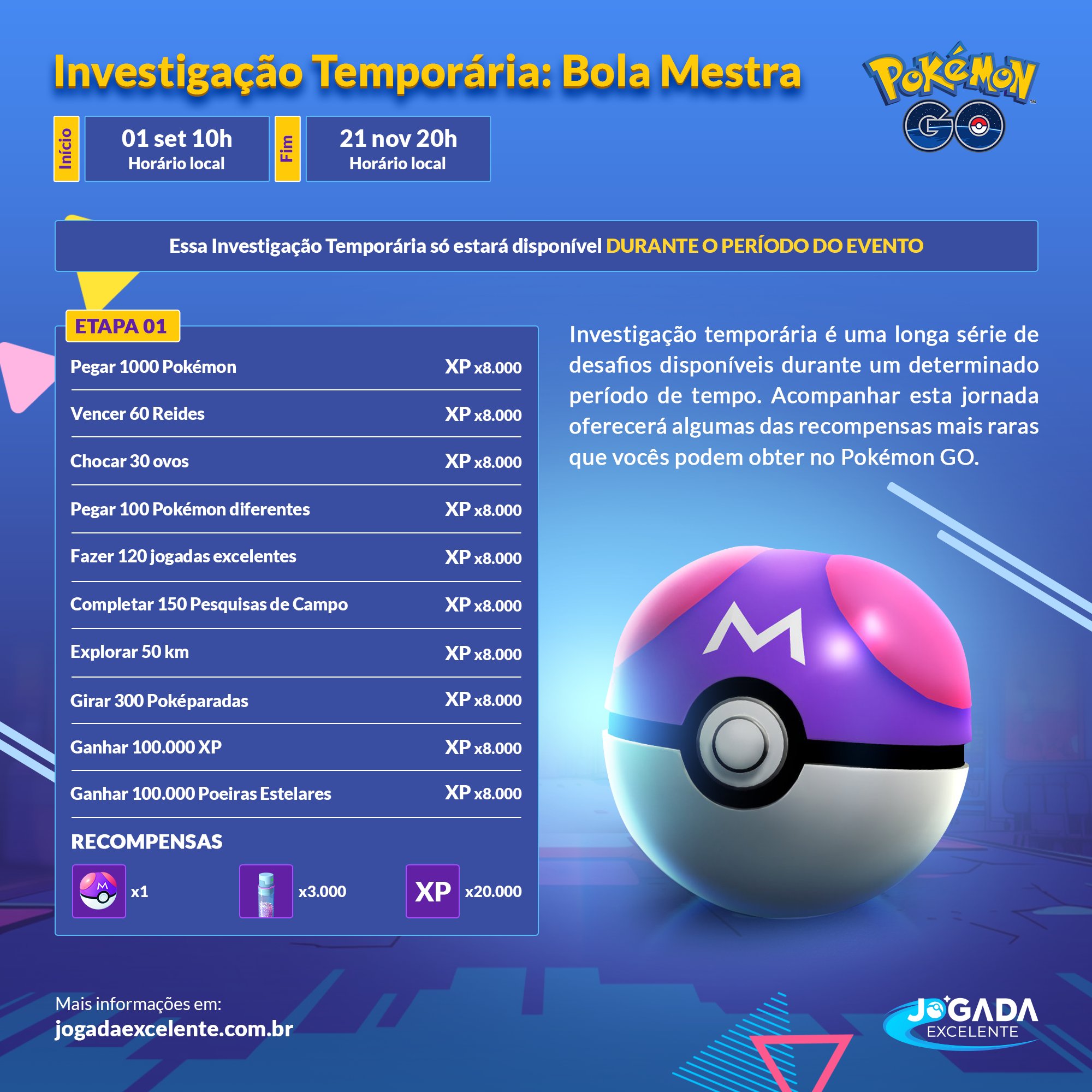 Jogada Excelente on X: Pokémon GO: Entre 15/06 às 17h e 22/06 às