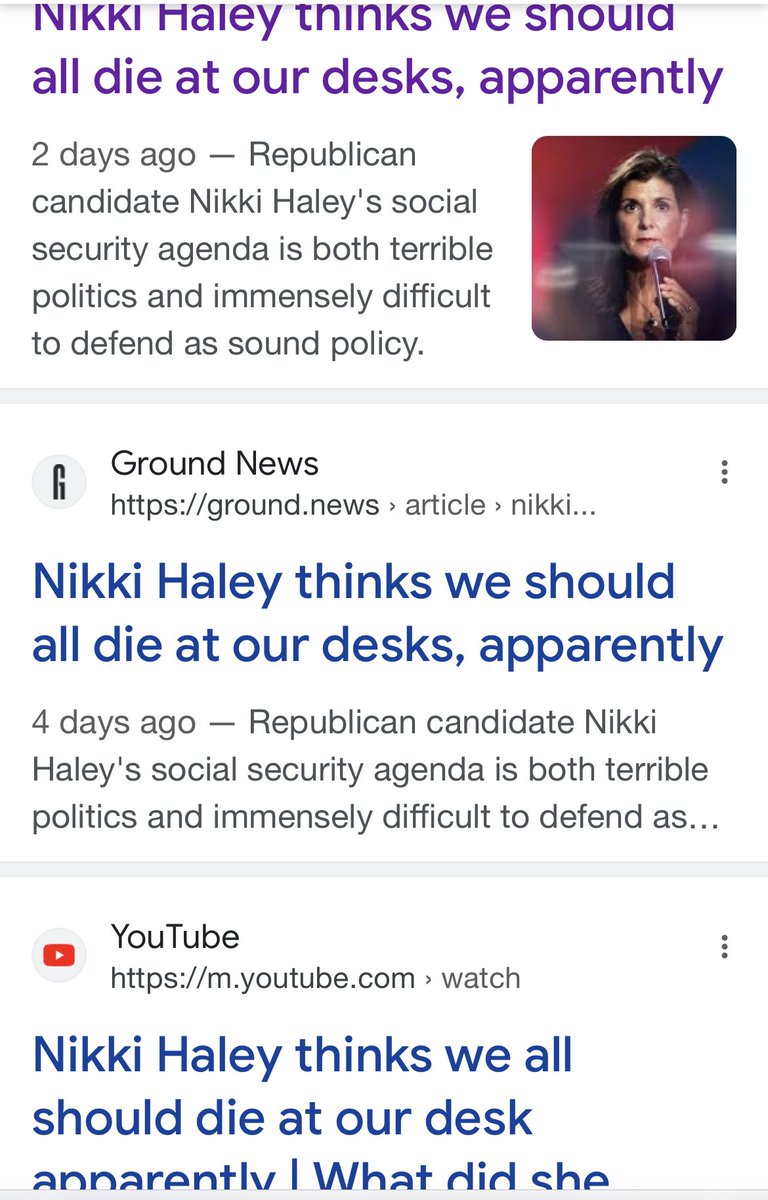 TheCrow_Wolf's tweet photo. @NikkiHaley Just sit down. It amazes me tho that poor people keep voting Republican against their own interests. Keep your filthy paws off Social Security I for one don’t want to see my mom die at a desk after working for her OWN money. https://t.co/k0owNwOtpZ