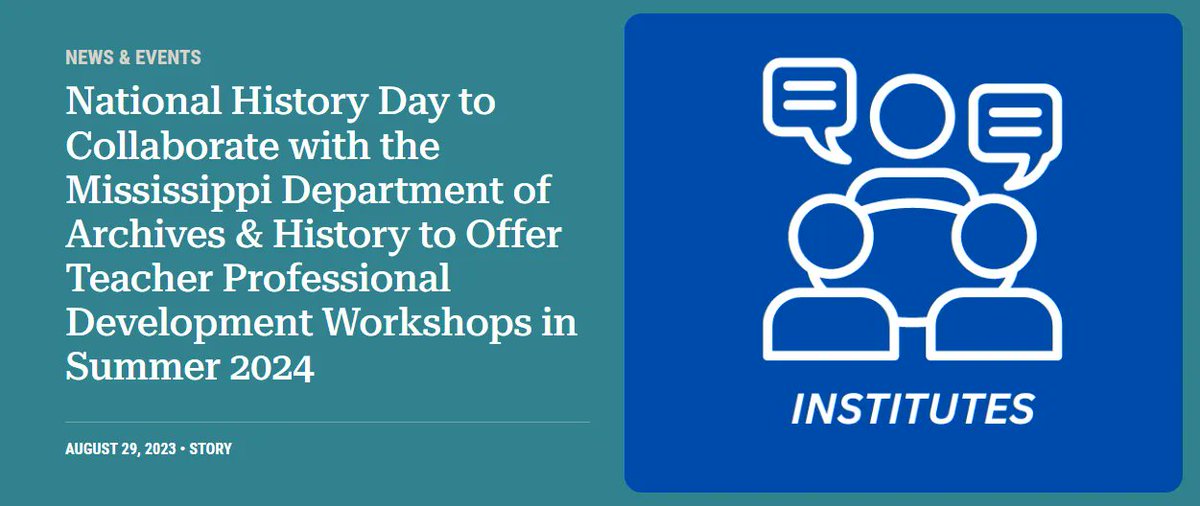NationalHistory's tweet photo. Teacher Workshop Alert! We are excited to announce a partnership with The Mississippi Department of Archives and History to present two workshops on teaching the history of the Civil Rights Movement in the summer of 2024.

Check out the press release here: https://t.co/4DZHftjGyj https://t.co/pCV1GRwsrD