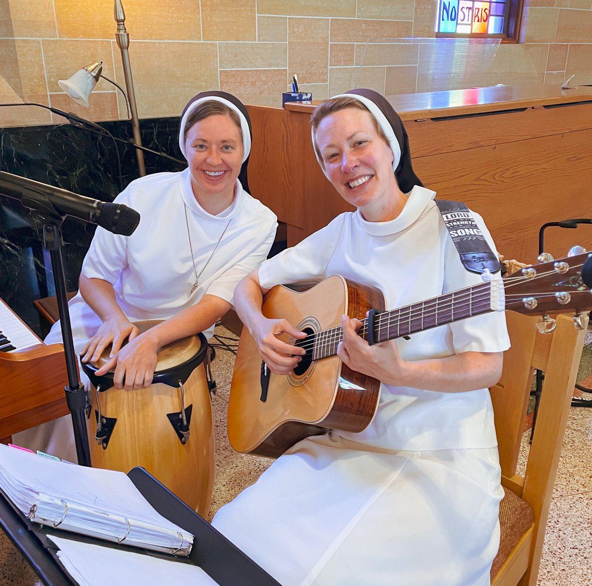 And they’re back! We love it when Sr. Angela and Sr. Colleen join us for Eucharistic adoration. Their music lifts our hearts!