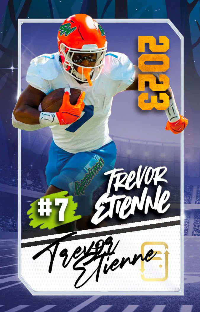 Ahead of tonight's season opener, Florida's Trevor Etienne has released a collectible with Gataverse.

For every time he scores two touchdowns in a Florida win this season, cardholders can get seven free wings at Bleu Bird Wings.

More via @Pete_Nakos96: on3.com/nil/news/flori…