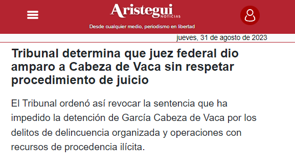 TirlangasR's tweet photo. Ni porque Norma Piña le otorgó un amparo, pudo librarse Cabeza de Vaca👊Vaya justicia divina la que estamos viviendo con este delincuente; luego de robar y ser amigo de los narcos, le revocaron su amparo.
Es decir, ya no habrá ningún recurso que evite que sea detenido 💅 https://t.co/MYeyfQyaBF