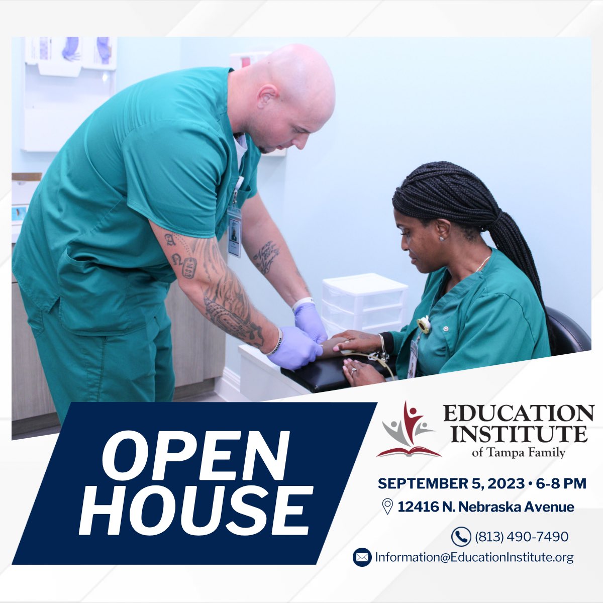 Share the news, #Tampa! 📚🩺 Make your mark in healthcare. Join us at the Education Institute of Tampa Family’s Open House on September 5th from 6-8pm! 

➡️ Classes start September 11th — enroll today! rb.gy/znwp5