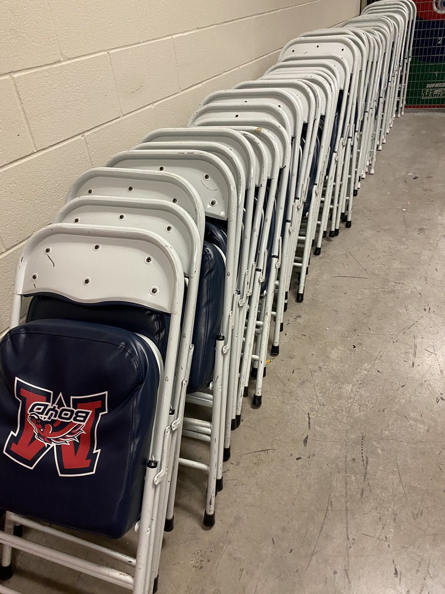 BoydWrestling's tweet photo. Our Bronco Wrestlers knocked out some character reps this morning as they reclaimed 56 chairs by replacing the protective caps on the legs so we will have more than enough seating for our wrestling, sub-varsity Volleyball, and basketball teams! #characterreps @MISDathletics https://t.co/1XSRBvWxoy