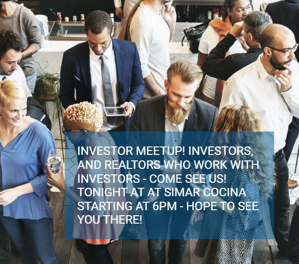 Come see the Wilmore team at Simar Cocina tonight for a real estate investor meetup event! Starts at 6PM